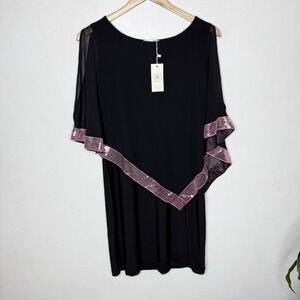 New Koh Koh Cape Classy Cocktail Black Sequin Trim Mini Dress Women's XL Formal